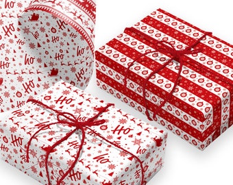 Papel de regalo navideño de doble cara: papel de regalo festivo rojo