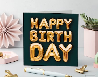 Gold Foil Balloons Birthday Card: Eco-Friendly Ruby Ashley Design