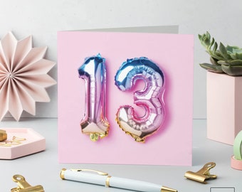 Rainbow Foil Balloons 13th Birthday Card - Ruby Ashley®