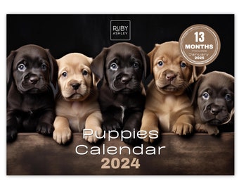 2024 Calendar - Adorable Puppies: 13 Months of Super Cute Images, UK Notable Dates, Essential Contacts & Religious Festivals Included