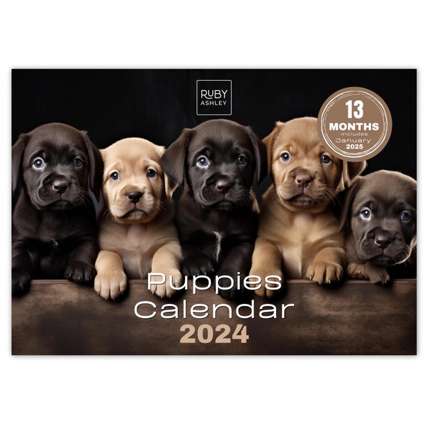 2024 Calendar - Adorable Puppies: 13 Months of Super Cute Images, UK Notable Dates, Essential Contacts & Religious Festivals Included