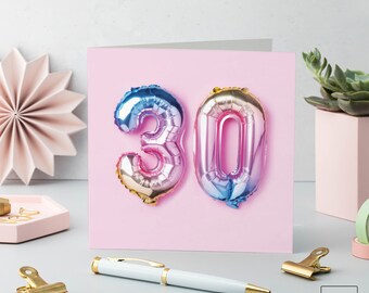 Rainbow Foil Balloons 30th Birthday Card For Her