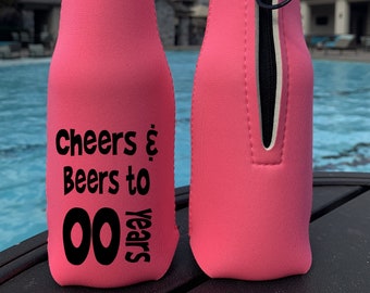 Custom Neoprene Bottle Cooler with Zipper/Custom Beer Cooler/Personalized Bottle Hugger/Party Favors/Beer Cooler/Cheers and Beers