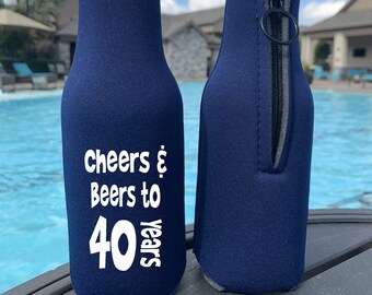 Personalized  Zipper Bottle Cooler/Zippered Bottle Insulator/Beer Cooler/Can Insulator/Bottle Hugger/Bottle Sleeve/gift/Cheers and Beers 40