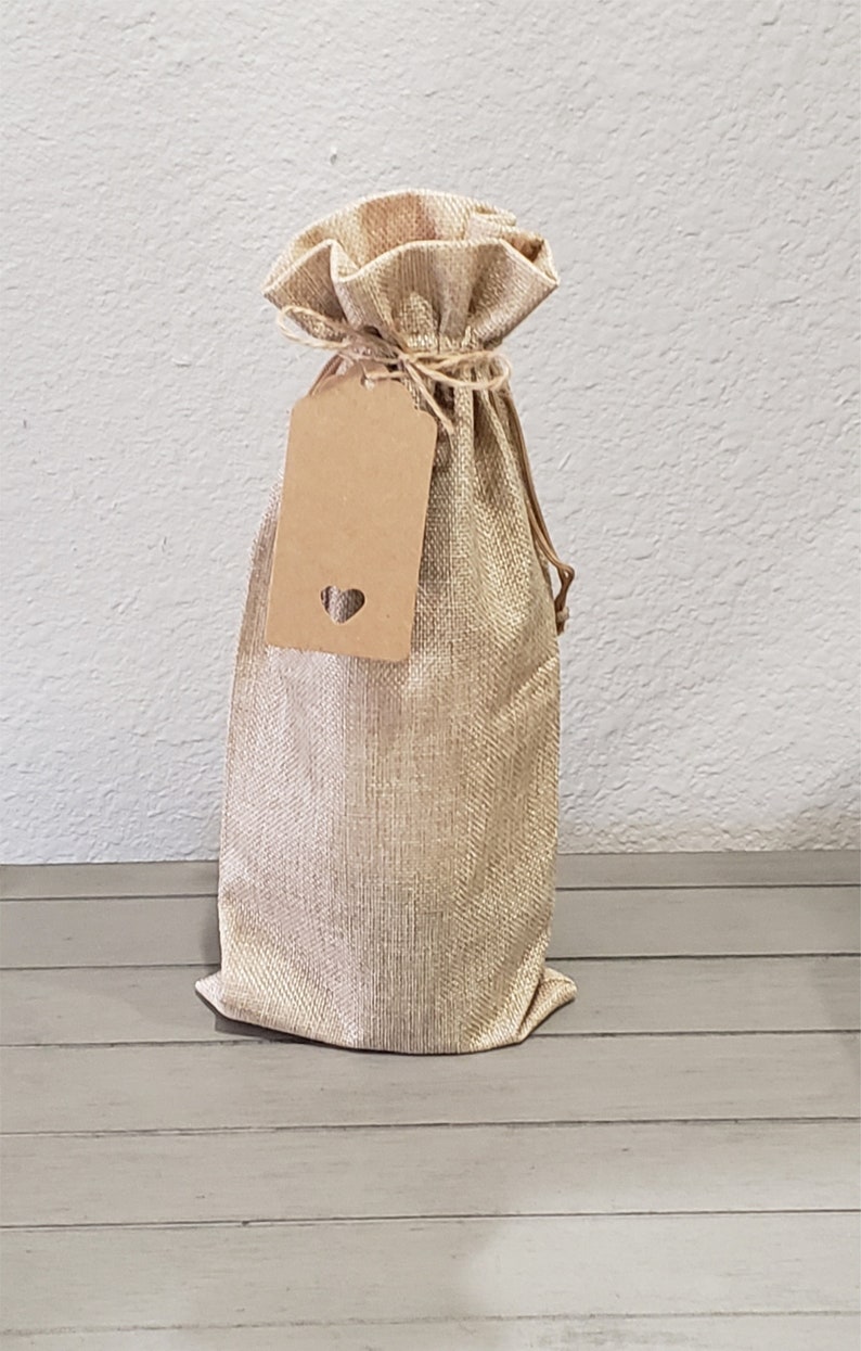 Custom Burlap Wine Bottle Bag/Custom Burlap bottle with drawstring tote/Reusable wine bottle holder/Housewarming gift/Host Hostess Gift image 4