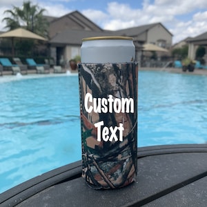 Personalized Camouflage Slim Can Cooler/Many colors/12 oz Camo Can Insulator/Beer Holder/Slim Can Hugger/Bottle Insulator/Hunting Can Cooler