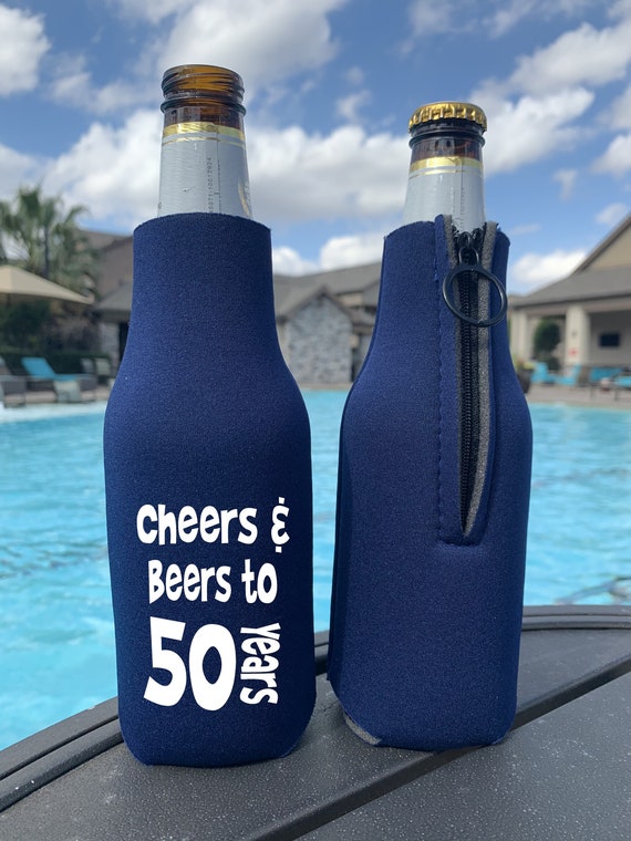 Personalized Zipper Bottle Cooler/zippered Bottle Insulator/beer Cooler/can  Insulator/bottle Hugger/bottle Sleeve/gift/cheers and Beers 50 