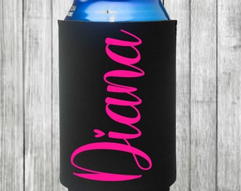 Personalized Can Cooler/Custom Can Hugger/Neoprene Can Cooler/Beverage Holder/Party Favors/Beer Cooler/Wedding Favors/Sleeve with name