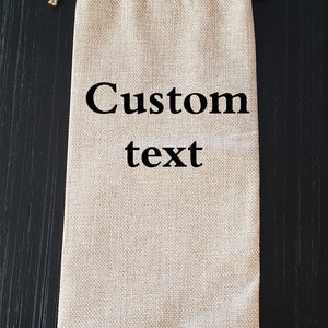 Custom Burlap Wine Bottle Bag/Custom Burlap bottle with drawstring tote/Reusable wine bottle holder/Housewarming gift/Host Hostess Gift image 3