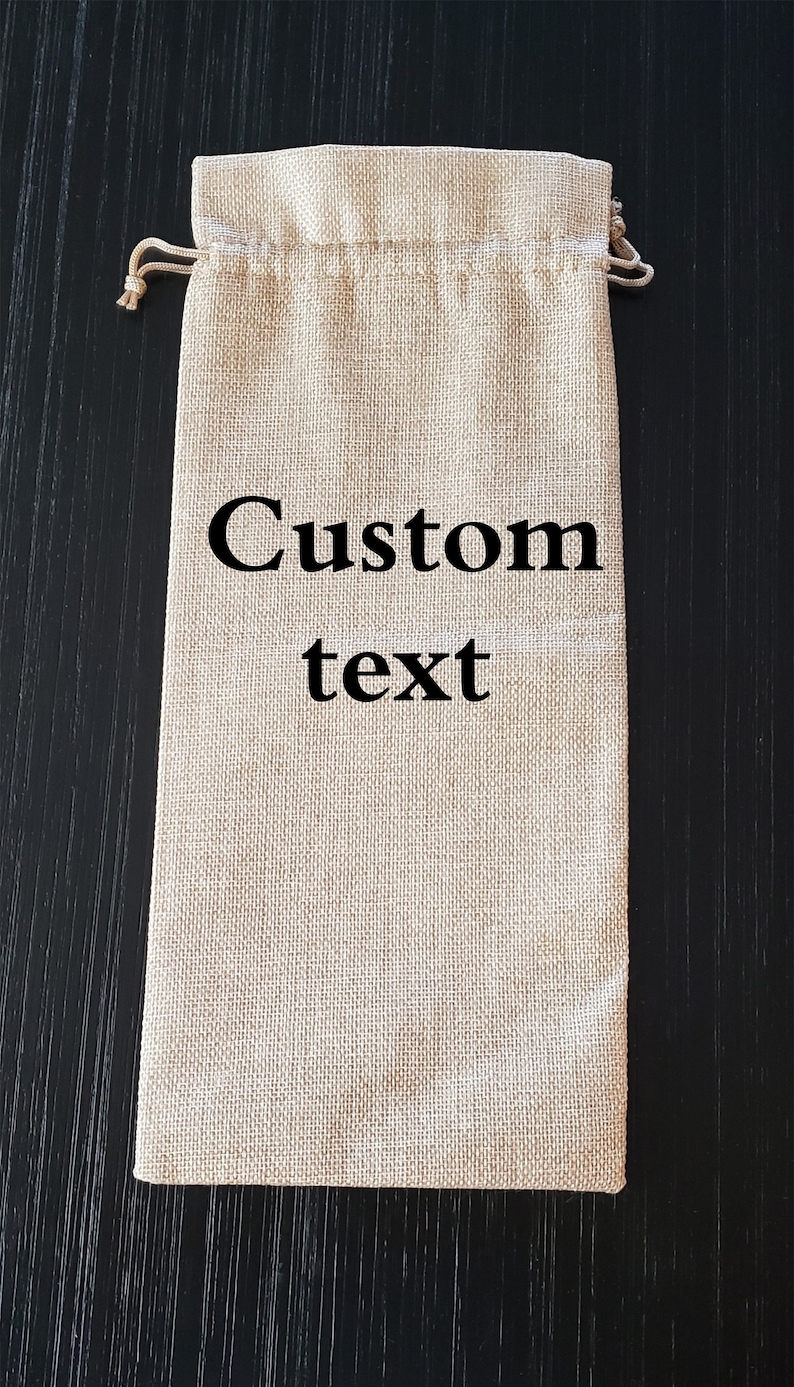 Custom Burlap Wine Bottle Bag/Custom Burlap bottle with drawstring tote/Reusable wine bottle holder/Housewarming gift/Host Hostess Gift image 3