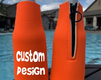 Custom Neoprene Bottle Cooler with Zipper/Custom Beer Cooler/Personalized Bottle Hugger/Party Favors/Beer Cooler/Wedding Favors