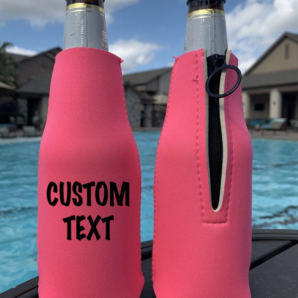 Custom Neoprene Bottle Cooler with Zipper/Custom Beer Cooler/Personalized Bottle Hugger/Party Favors/Beer Cooler/Wedding Favors