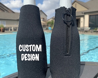 Custom Neoprene Bottle Cooler with Zipper/Custom Beer Cooler/Personalized Bottle Hugger/Party Favors/Beer Cooler/Wedding Favors