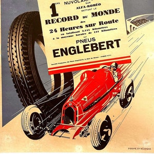 1933 Cartel conmemorativo de Le Mans Englebert Tazio Nuvolari y Raymond Sommer