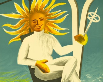 Original Join the Sun on a Ski-Run in France — Jacques Dubois — circa 1955