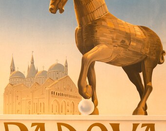 Original  Padova by Barbi-Benvignati 1949 RARE italian enit poster Wooden Trojan Horse