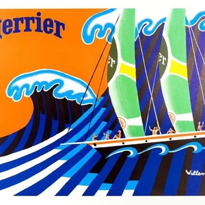 Perrier Hokusai Wave de Bernard Villemot Póster vintage original sobre lienzo