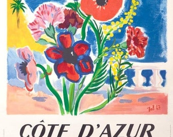 Cote D'Azur french travel poster by Tal on linen