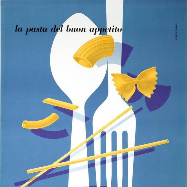 Barilla Pasta von Erberto Carboni Originaldruck 1951 auf Leinen excellent