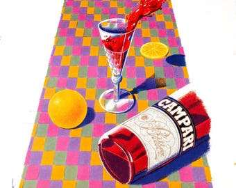 Campari Art Milton Glaser 1992 ORIGINAL VINTAGE ITALIAN drinks Poster on linen version #1