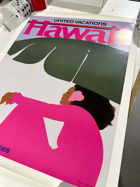 Original United Airlines Poster to Hawaii by Hopper 1985 on