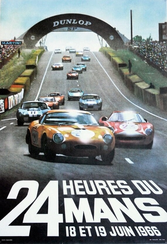 24heures du mans ルマン24 24h Heures DU Mans (lemans) 1966 Vintage Poster Photo by Delourmel