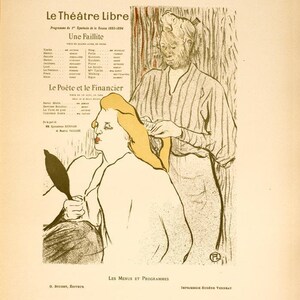 Original Vintage poster Toulouse Lautrec le theatre Libre 1896 Stone Lithograph