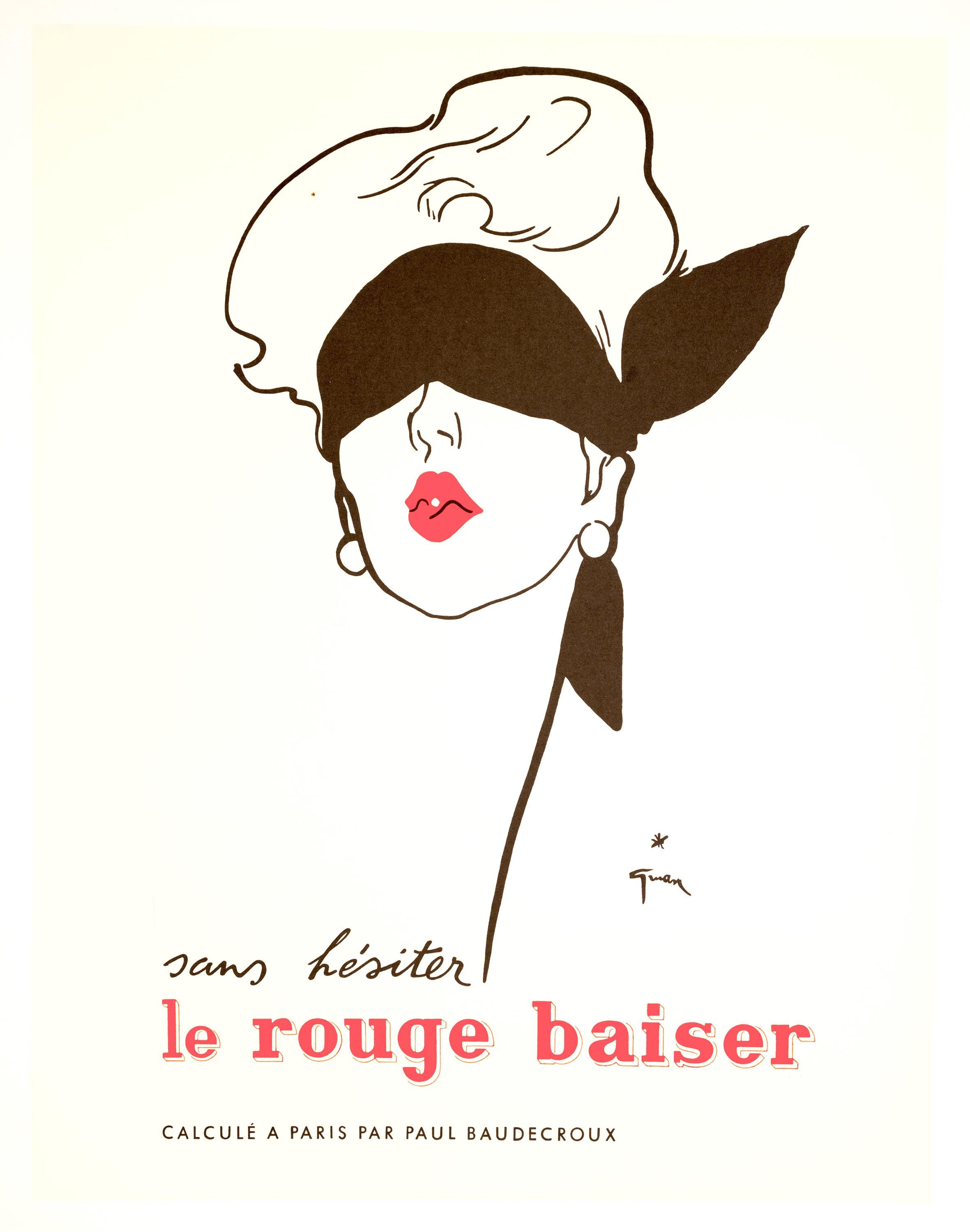 Le Rouge Baiser、Paris 1948/ルネ グリュオ/ポスター Le Rouge Baiser Rene Gruau (blindfold) Vintage French Poster