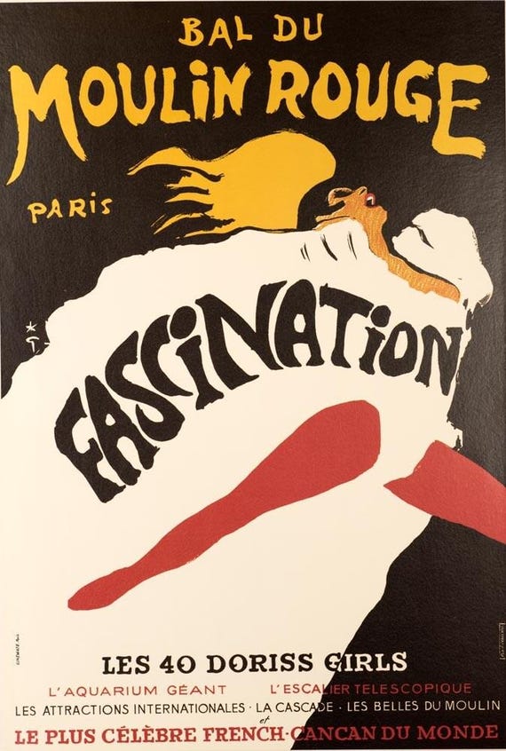 Original Moulin Rouge Fascination Rene Gruau on Linen French Lido