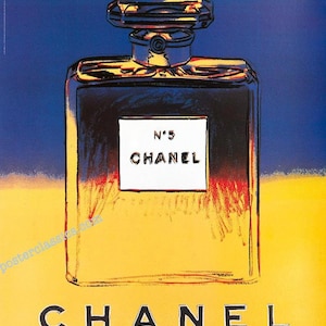 Original Andy Warhol Chanel Perfume poster made in France 22 x 29 1997 inches on linen Yellow Blue