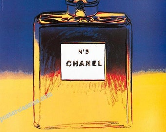 Original Andy Warhol Chanel Perfume poster made in France 22x29 1997 inches on linen Yellow Blue