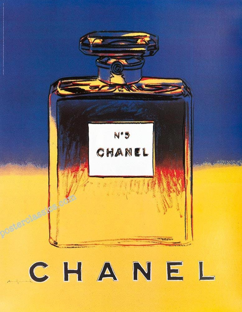 Original Andy Warhol Chanel Perfume poster made in France 19x27 1997 inches  on linen Yellow Blue