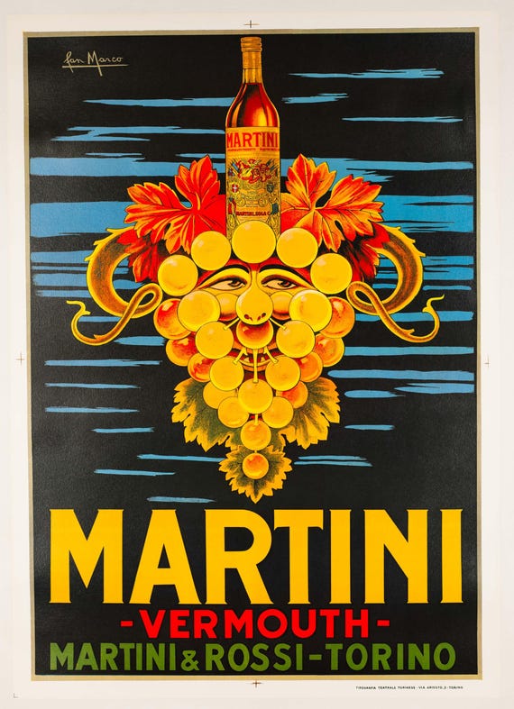 Martini & Rossi Vintage Poster: Grape Man Lithograph by Marco