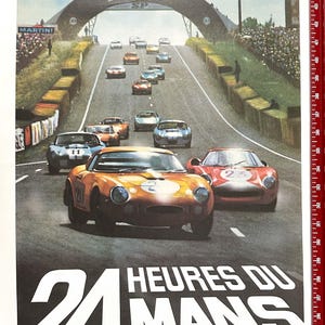 24h Heures DU Mans (Lemans) Vintages Plakatfoto 1966 von Delourmel-Drucker Thivillier