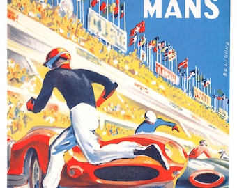 24h du Mans 1959 by MIchel Beligond vintage racing poster Thivillier printers Lemans Racing