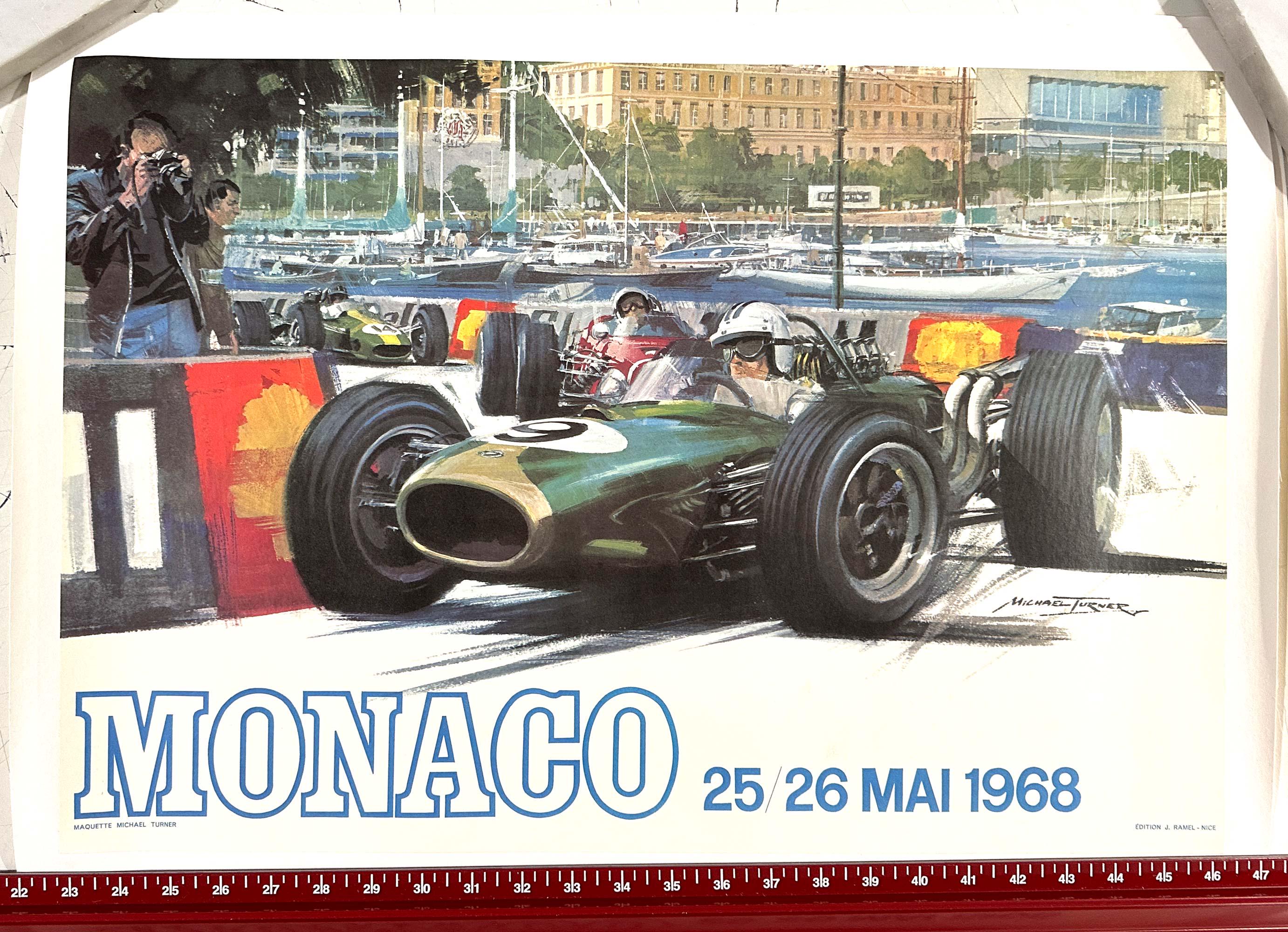 Monaco Grand Prix 1968 micheal turner poster on linen original printing