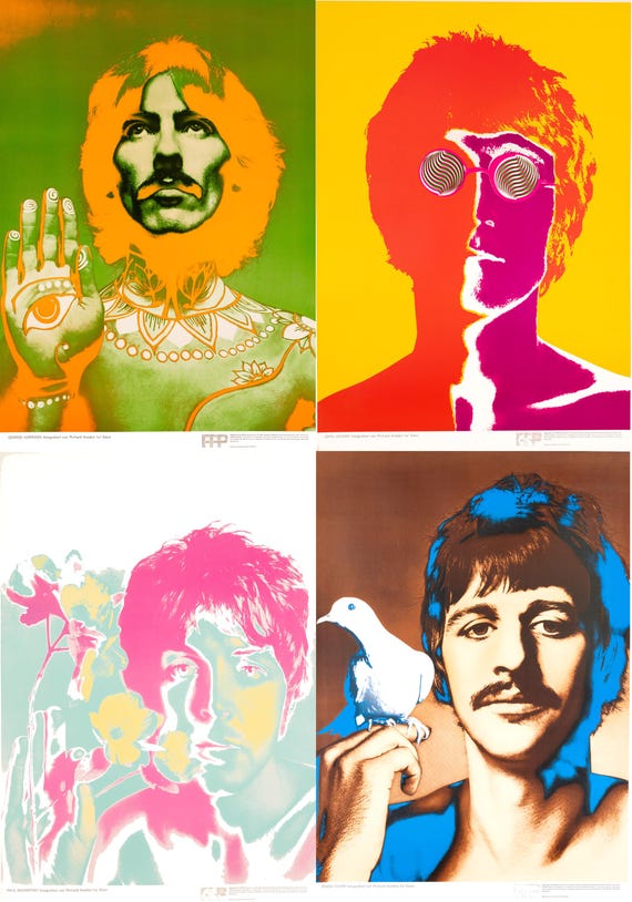 Original 1967 Beatles Avedon Poster Set of 4 color Posters