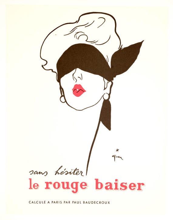 Le Rouge Baiser、Paris 1948/ルネ グリュオ/ポスター Le Rouge Baiser Rene Gruau (blindfold) Vintage French Poster