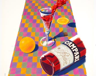Campari Art Milton Glaser 1992 ORIGINAL VINTAGE ITALIAN drinks Poster em linho versão #1