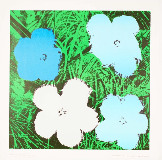 Andy Warhol 1970 Blue Flowers Authentic original poster 27.5