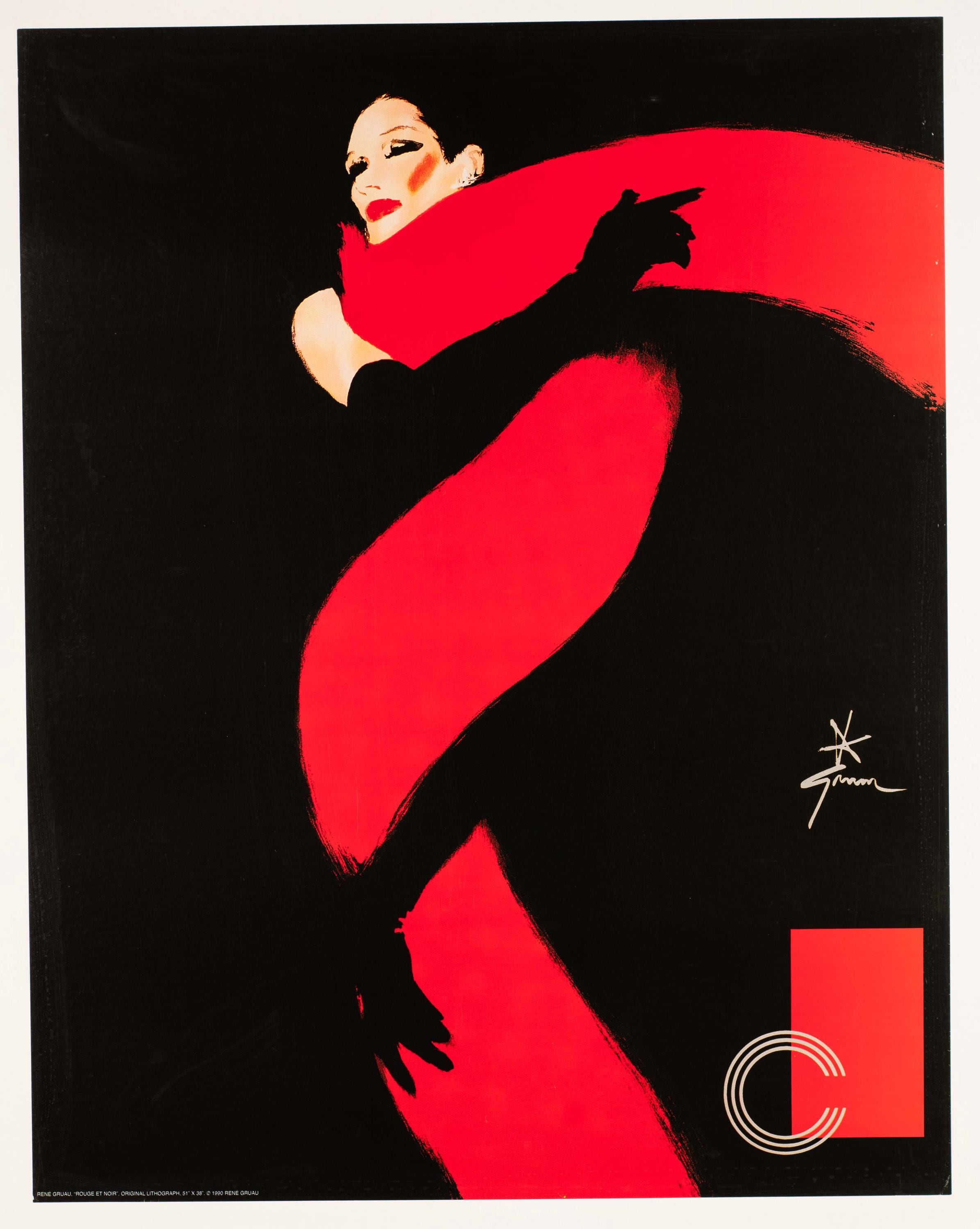 Rouge Et Noir Poster by Rene Gruau Original 1990's Fashion Poster