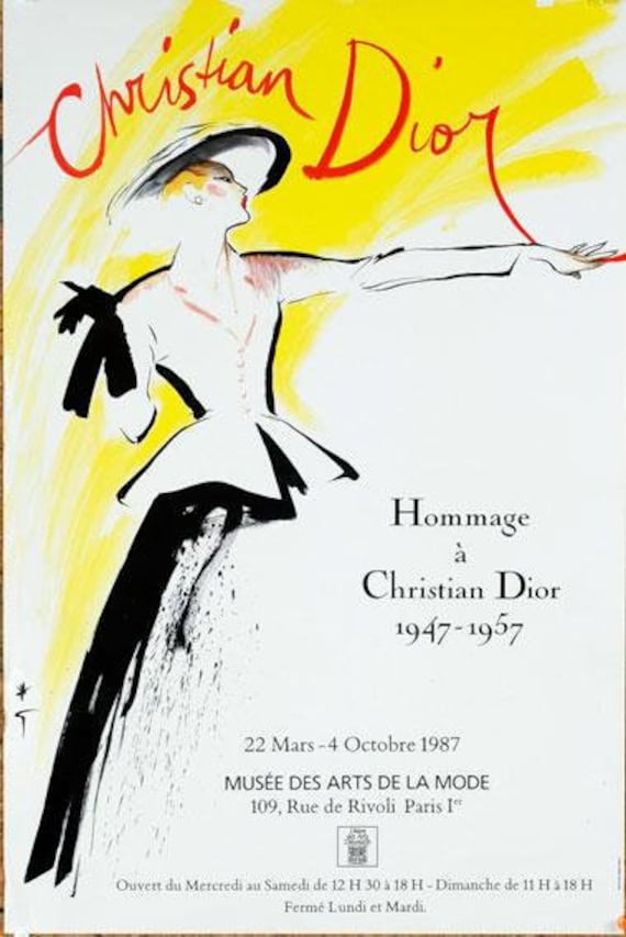 Hommage a Christian Dior 1987 by Rene Gruau 16 X 24 Inches Original Vintage  Poster 