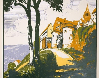 Flavigny Autocars to Medieval castles with artwork by Julien Lacaze 1927