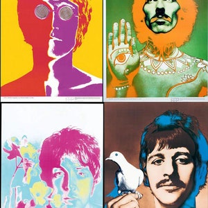 Beatles de Avedon Auténtico conjunto de impresión original de 4 carteles de Richard Avedon 1967 sobre lino Excelente 19 x 27 pulgadas Envío a todo el mundo fedex