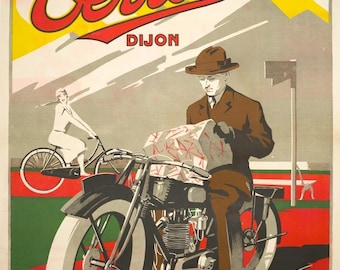 Motorcycles Terrot of Dijon rare French poster printed in 1922 on linen