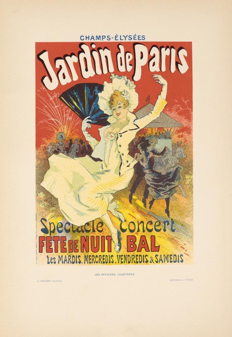 Original Vintage Poster Jardin De Paris by Cheret Affiches Etsy