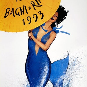 Póster de viaje original italiano de Sirena de Rímini de René Gruau de 1993