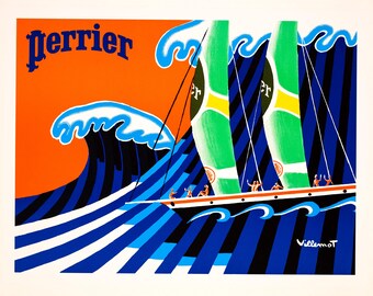 Perrier Hokusai Wave by Bernard Villemot Original Vintage Poster