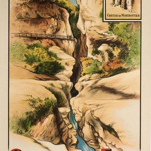 Lac d'annecy rare original french travel poster gorges du fier 1950 sncf