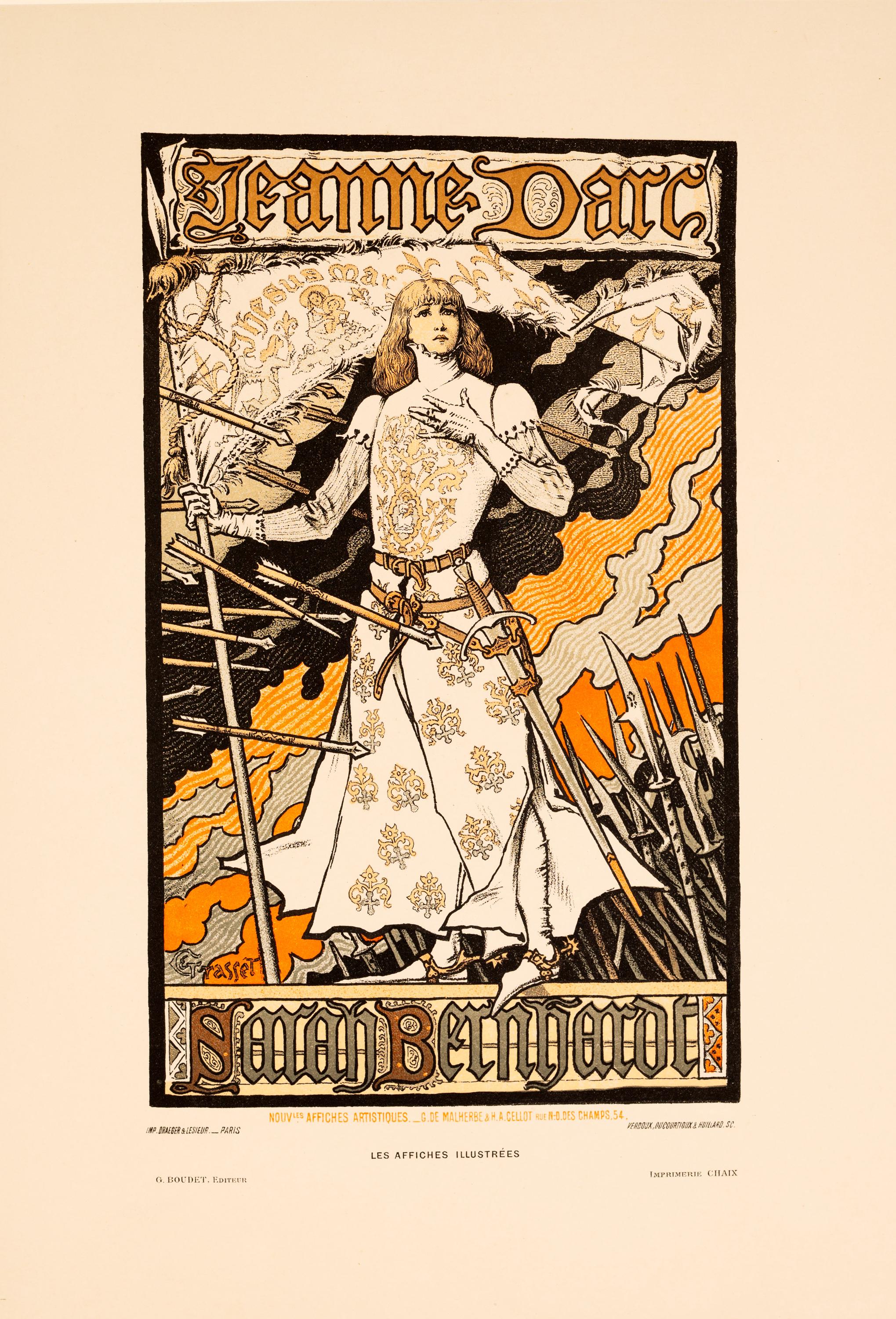 1896年フランス ポスター版画◆Les Maitres PL.21～24 表紙 Original Jeanne D'arc Lithograph: 1896 Art Nouveau Poster by